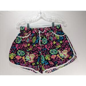 Extra Belleza Floral Shorts Womens Large Black Multi Psychedelic Dolphin Pockets